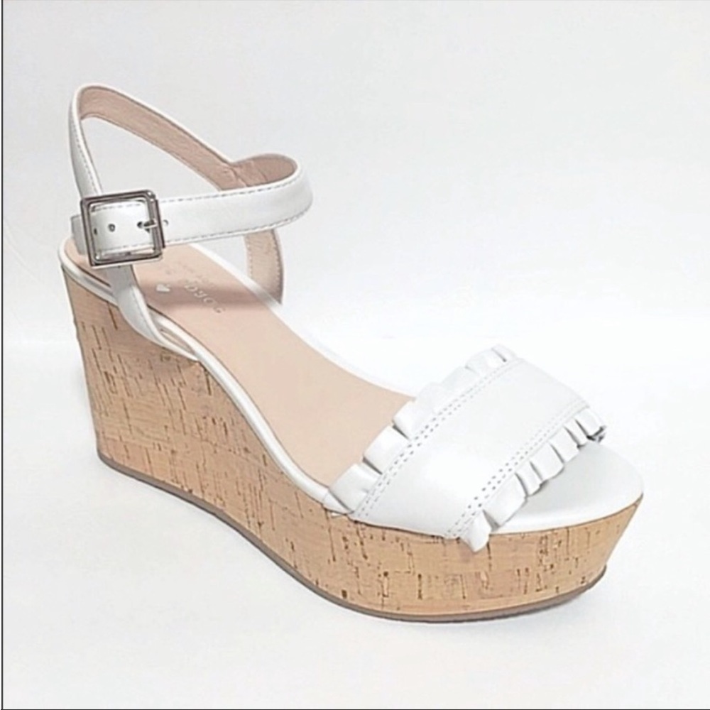 KATE SPADE Tomas Ruffle Cork Wedge Sandal White Shoe Sz 10